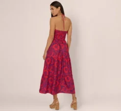 Adrianna Papell Wedding Guest Dresses|Day Dresses*Abstract Flower Print Maxi Dress With Halter Neckline In Purple Red