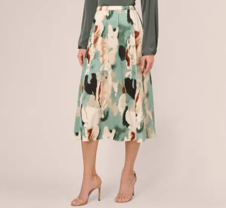 Adrianna Papell Pants & Skirts|Co-Ord Sets*Abstract Print A Line Satin Midi Skirt In Dusty Seafoam Watercolor