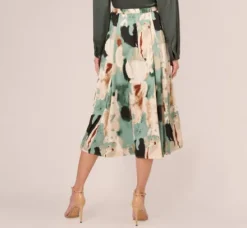 Adrianna Papell Pants & Skirts|Co-Ord Sets*Abstract Print A Line Satin Midi Skirt In Dusty Seafoam Watercolor