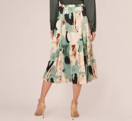 Adrianna Papell Pants & Skirts|Co-Ord Sets*Abstract Print A Line Satin Midi Skirt In Dusty Seafoam Watercolor