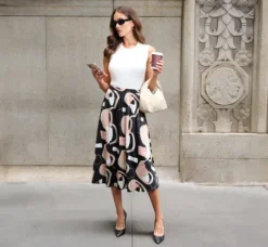 Adrianna Papell Pants & Skirts|Co-Ord Sets*Abstract Print A Line Satin Midi Skirt In Black Modern Art