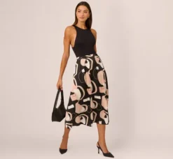 Adrianna Papell Pants & Skirts|Co-Ord Sets*Abstract Print A Line Satin Midi Skirt In Black Modern Art