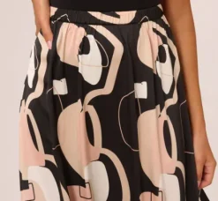 Adrianna Papell Pants & Skirts|Co-Ord Sets*Abstract Print A Line Satin Midi Skirt In Black Modern Art