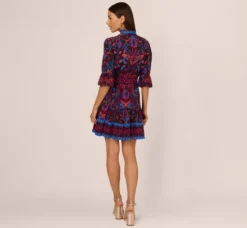 Adrianna Papell Wedding Guest Dresses|Day Dresses*Abstract Print Button Down Dress With Three Quarter Bell Sleeves In Brown Multi
