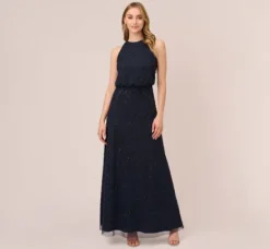 Adrianna Papell Wedding Guest Dresses|Formal Dresses*Art Deco Beaded Blouson Dress With Halter Neckline In Navy Black