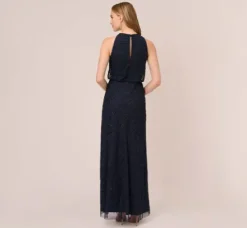 Adrianna Papell Wedding Guest Dresses|Formal Dresses*Art Deco Beaded Blouson Dress With Halter Neckline In Navy Black