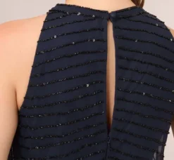 Adrianna Papell Wedding Guest Dresses|Formal Dresses*Art Deco Beaded Blouson Dress With Halter Neckline In Navy Black