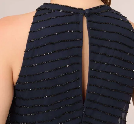 Adrianna Papell Wedding Guest Dresses|Formal Dresses*Art Deco Beaded Blouson Dress With Halter Neckline In Navy Black