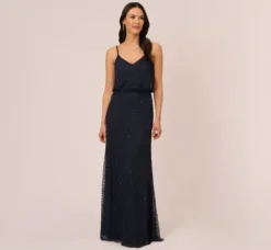 Adrianna Papell Wedding Guest Dresses|Formal Dresses*Art Deco Beaded Blouson Gown In Navy Black