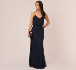 Adrianna Papell Wedding Guest Dresses|Formal Dresses*Art Deco Beaded Blouson Gown In Navy Black