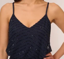 Adrianna Papell Wedding Guest Dresses|Formal Dresses*Art Deco Beaded Blouson Gown In Navy Black
