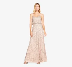 Adrianna Papell Wedding Guest Dresses|Formal Dresses*Art Deco Beaded Blouson Gown In Taupe Pink