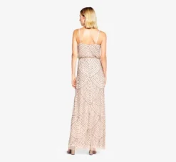 Adrianna Papell Wedding Guest Dresses|Formal Dresses*Art Deco Beaded Blouson Gown In Taupe Pink