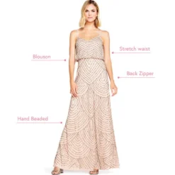 Adrianna Papell Wedding Guest Dresses|Formal Dresses*Art Deco Beaded Blouson Gown In Taupe Pink