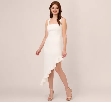 Adrianna Papell Day Dresses|Petite-Friendly*Asymmetrical Crepe Midi Dress With Flounce Hem In
