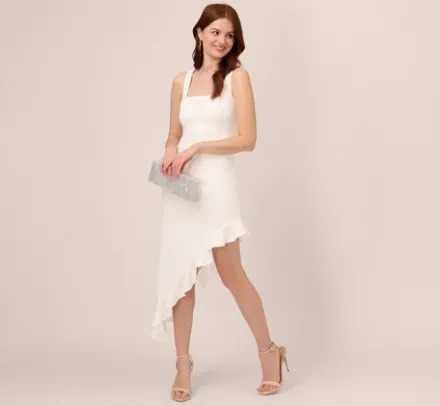Adrianna Papell Day Dresses|Petite-Friendly*Asymmetrical Crepe Midi Dress With Flounce Hem In