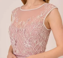Adrianna Papell Wedding Guest Dresses|Grandmother Of The Bride & Groom*Beaded Ankle-Length Dress With Sheer Neckline In Dusted Petal Ivory