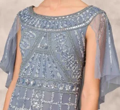 Adrianna Papell Wedding Guest Dresses|Formal Dresses*Beaded Ball Gown With Cape Sleeves In Vintage Blue