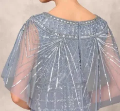 Adrianna Papell Wedding Guest Dresses|Formal Dresses*Beaded Ball Gown With Cape Sleeves In Vintage Blue