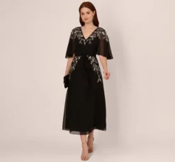 Adrianna Papell Wedding Guest Dresses|Grandmother Of The Bride & Groom*Beaded Chiffon Ankle Length Gown With Dolman Sleeves In