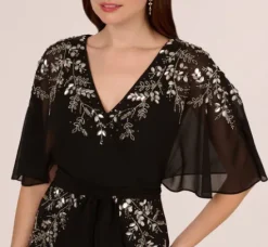Adrianna Papell Wedding Guest Dresses|Grandmother Of The Bride & Groom*Beaded Chiffon Ankle Length Gown With Dolman Sleeves In