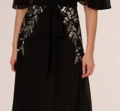 Adrianna Papell Wedding Guest Dresses|Grandmother Of The Bride & Groom*Beaded Chiffon Ankle Length Gown With Dolman Sleeves In