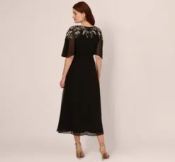 Adrianna Papell Wedding Guest Dresses|Grandmother Of The Bride & Groom*Beaded Chiffon Ankle Length Gown With Dolman Sleeves In