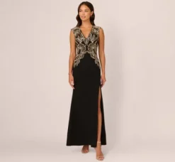 Adrianna Papell Wedding Guest Dresses|Formal Dresses*Beaded Crepe Long Dress In