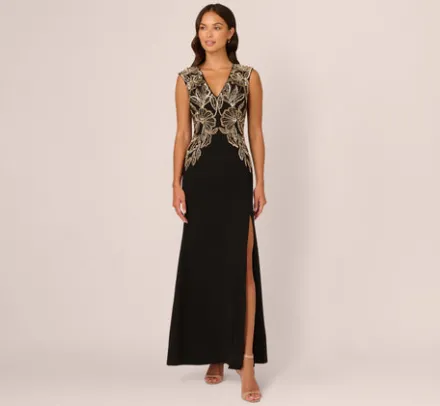 Adrianna Papell Wedding Guest Dresses|Formal Dresses*Beaded Crepe Long Dress In
