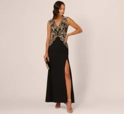 Adrianna Papell Wedding Guest Dresses|Formal Dresses*Beaded Crepe Long Dress In