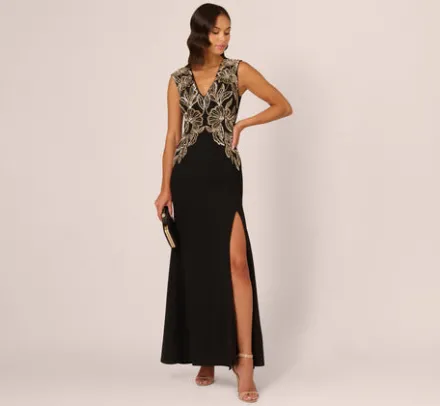 Adrianna Papell Wedding Guest Dresses|Formal Dresses*Beaded Crepe Long Dress In