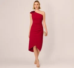 Adrianna Papell Wedding Guest Dresses|Petite-Friendly*Beaded Crepe One Shoulder Wrap Dress In