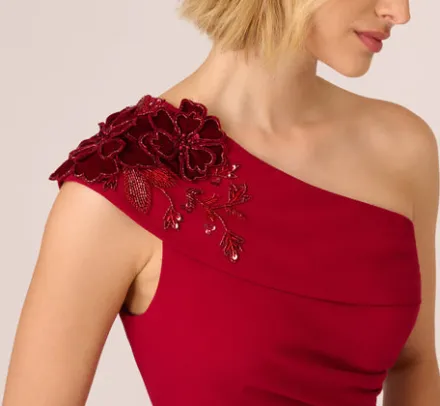 Adrianna Papell Wedding Guest Dresses|Petite-Friendly*Beaded Crepe One Shoulder Wrap Dress In