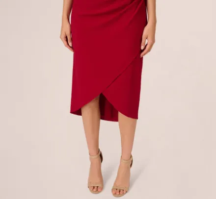 Adrianna Papell Wedding Guest Dresses|Petite-Friendly*Beaded Crepe One Shoulder Wrap Dress In