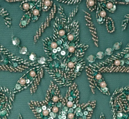 Adrianna Papell Wedding Guest Dresses|Formal Dresses*Beaded Mermaid Gown With Sheer Petal Sleeves In Green Slate