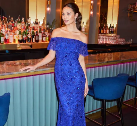 Adrianna Papell Wedding Guest Dresses|Formal Dresses*Beaded Off The Shoulder Mermaid Gown With Flutter Neck In Ultra Blue