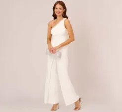Adrianna Papell Jumpsuits*Beaded One-Shoulder Matte Jersey Jumpsuit In