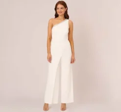 Adrianna Papell Jumpsuits*Beaded One-Shoulder Matte Jersey Jumpsuit In