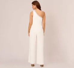 Adrianna Papell Jumpsuits*Beaded One-Shoulder Matte Jersey Jumpsuit In