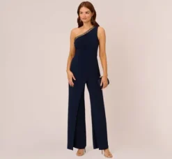 Adrianna Papell Jumpsuits|Beaded Dresses*Beaded One-Shoulder Matte Jersey Jumpsuit In