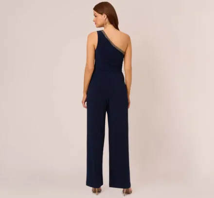 Adrianna Papell Jumpsuits|Beaded Dresses*Beaded One-Shoulder Matte Jersey Jumpsuit In