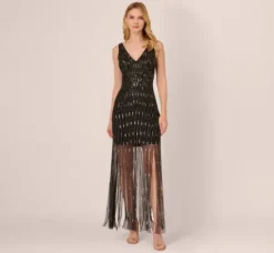 Adrianna Papell Wedding Guest Dresses*Beaded Sleeveless Dress With Carwash Hem In Black Mercury