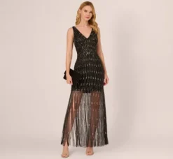 Adrianna Papell Wedding Guest Dresses*Beaded Sleeveless Dress With Carwash Hem In Black Mercury