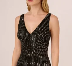 Adrianna Papell Wedding Guest Dresses*Beaded Sleeveless Dress With Carwash Hem In Black Mercury