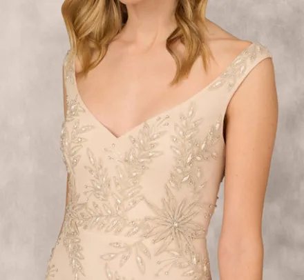 Adrianna Papell Wedding Guest Dresses|Petite-Friendly*Beaded Sleeveless Midi Dress With Sweetheart Neckline In