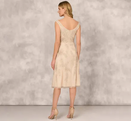 Adrianna Papell Wedding Guest Dresses|Petite-Friendly*Beaded Sleeveless Midi Dress With Sweetheart Neckline In