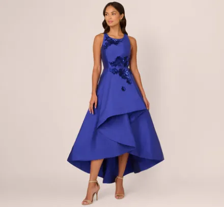 Adrianna Papell Wedding Guest Dresses|Formal Dresses*Bead Mikado High Low Long Dress In Ultra Blue