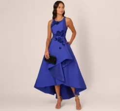 Adrianna Papell Wedding Guest Dresses|Formal Dresses*Bead Mikado High Low Long Dress In Ultra Blue