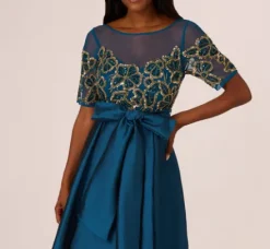 Adrianna Papell Wedding Guest Dresses|Formal Dresses*Bead Taffeta High Low Long Dress In Teal Sapphire Gold