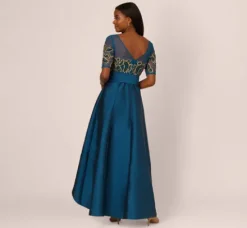 Adrianna Papell Wedding Guest Dresses|Formal Dresses*Bead Taffeta High Low Long Dress In Teal Sapphire Gold